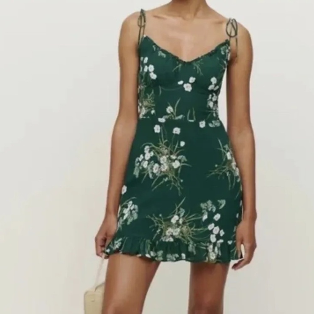 Reformation Green Floral Mini Dress